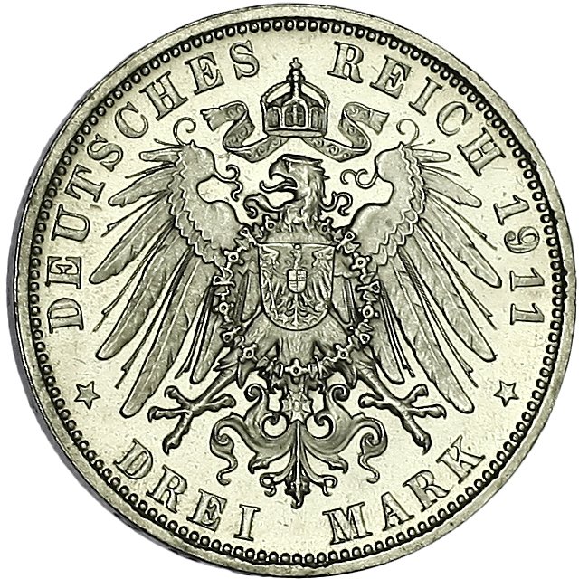 (1911d) Монета Германия (Бавария) 1911 год 3 марок &quot;Принц-регент Луитпольд&quot;  Серебро Ag 900  XF