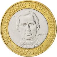 (№1997km88) Монета Доминиканская Республика 1997 год 5 Pesos (50-й создание Центрального банка)