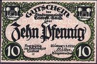 (№1920) Банкнота Германия 1920 год "10 Pfennig"
