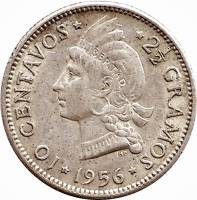 (№1937km19) Монета Доминиканская Республика 1937 год 10 Centavos