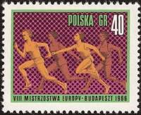 (1966-030) Марка Польша "Эстафета"   Чемпионат Европы по легкой атлетике I Θ