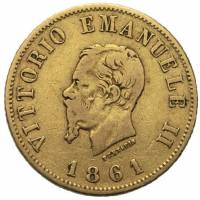 (№1861km9.1) Монета Италия 1861 год 10 Lire (Турин)