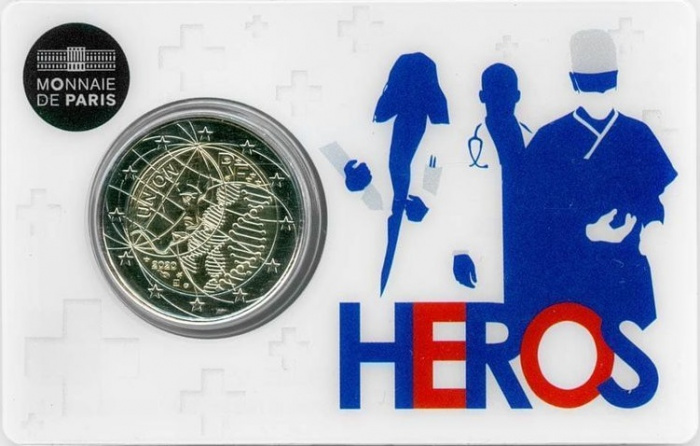 (2020 heros) Монета Франция 2020 год 2 евро &quot;Медицинские исследования&quot;  Биметалл  Coincard