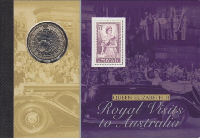 (2006) Монета Австралия 2006 год 50 центов &quot;Королевский визит&quot;  Медь-Никель  Буклет с марками