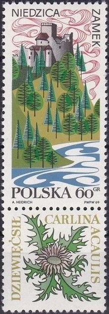 (1969-020) Марка + купон Польша "Руины замка Недзица"   Туризм III &Theta;