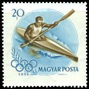 (1956-014) Марка Венгрия "Каяк"    Летние Олимпийские игры 1956, Мельбурн II O