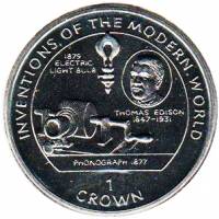 (1996) Монета Остров Мэн 1996 год 1 крона "Томас Эдисон"  Медь-Никель  UNC
