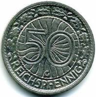 1930G Монета Германия (Веймар) 1930 год 50 пфеннингов  Никель  F