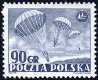 (1952-052b) Марка Польша "Левый парашют с оборванными струнами"   День польской авиации III O