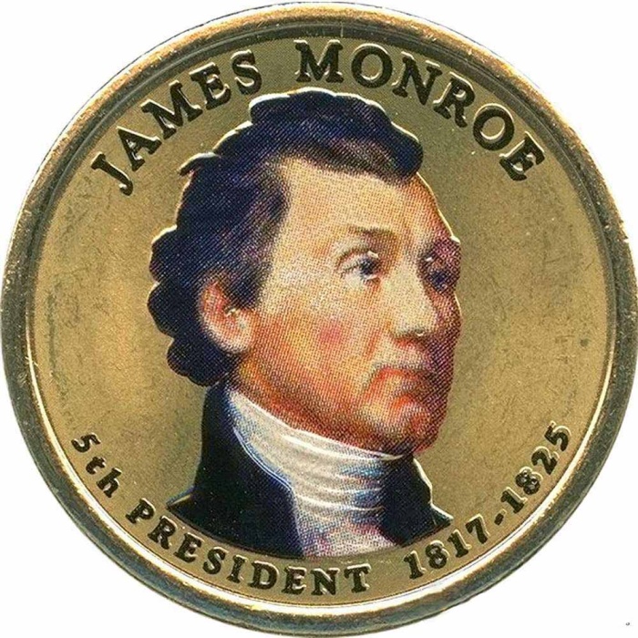 05p Монета США 2008 год 1 доллар Джеймс Монро  Вариант №1 Латунь  COLOR. Цветная