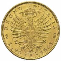 (№1902km37.1) Монета Италия 1902 год 20 Lire (Акила Сабауда)
