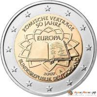 (003) Монета Германия (ФРГ) 2007 год 2 евро "Римский договор 50 лет" Двор A Биметалл  UNC