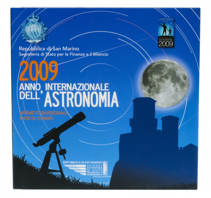 (2009, 9 монет) Набор монет Сан-Марино 2009 год &quot;Год астрономии&quot;  Буклет