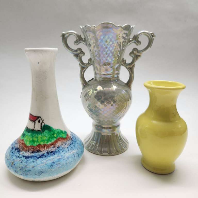 Набор Вазы 3 шт керамика фарфор лепнина роспись маяк желтая