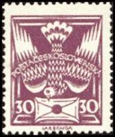 (1925-82) Марка Чехословакия "Почтовый голубь (Сиреневая)"    Голубь с письмом (Стандартный выпуск) 