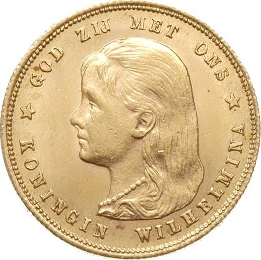 () Монета Нидерланды (Голландия) 1892 год 10  &quot;&quot;   Биметалл (Платина - Золото)  UNC