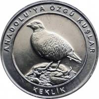 (2019) Монета Турция 2019 год 1 куруш "Азиатский кеклик" Внешнее кольцо белое Биметалл  UNC