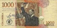 (,) Банкнота Колумбия 2011 год 1 000 песо "Хорхе Эльесер Гайтан"   UNC