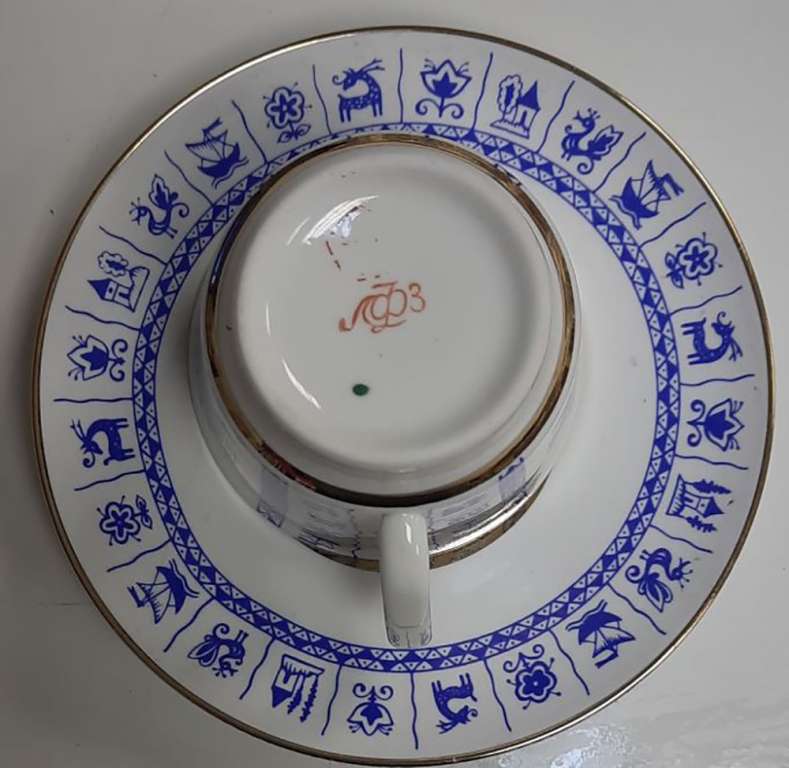 Кофейная пара &quot;Корабль&quot;, костяной фарфор, ЛФЗ (Сост. отл.)