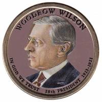 (28p) Монета США 2013 год 1 доллар "Вудро Вильсон"  Вариант №1 Латунь  COLOR. Цветная