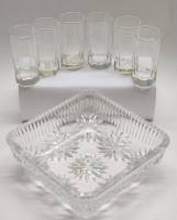 Салатник квадратный хрусталь СССР и граненые стопки 6 шт стекло
