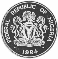(№1994km15) Монета Нигерия 1994 год 100 Naira (100-летие банковской деятельности в Нигерии)