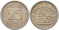(1953) Монета Швеция 1953 год 25 эре   Серебро Ag 400  XF