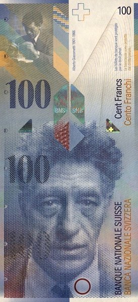 (,) Банкнота Швейцария 2000 год 100 франков &quot;Альберто Джакометти&quot;   UNC