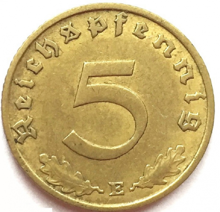 (1938E) Монета Германия (Рейх) 1938 год 5 пфеннингов   Бронза  UNC