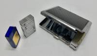 Портсигар металлический с зажигалкой + 2 зажигалки