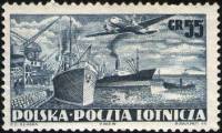 (1952-008) Марка Польша "Самолет II-12 над портом" Перф греб 12¼:12½   Авиация (Стандартный выпуск) 