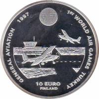 (1997) Монета Финляндия 1997 год 10 евро "Самолёты на аэродроме"  Серебро (Ag)  PROOF