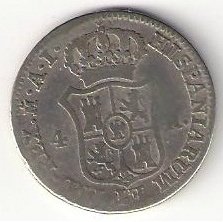 (№1808km540.1) Монета Испания 1808 год 4 Reales (Мадриде Короновали М - АИ,РС,РН)