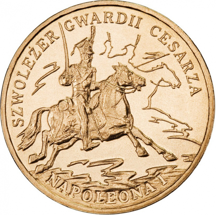 (189) Монета Польша 2010 год 2 злотых &quot;Шеволежер Гвардии Наполеона I&quot;  Латунь  UNC