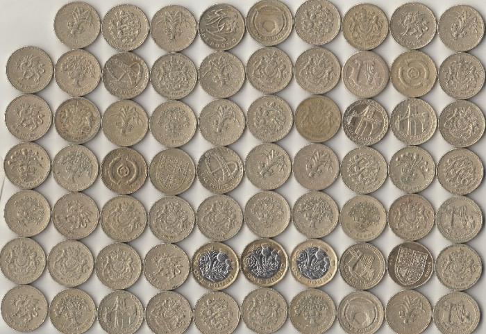Набор монет 1 фунт Англия 69 шт. (сост. на фото)