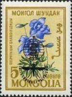(1962-017) Марка Монголия "Дельфиниум"  Надпечатка  Борьба с малярией III O