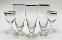 Бокалы  3 шт + стопки 2 шт, стекло, позолота, СССР