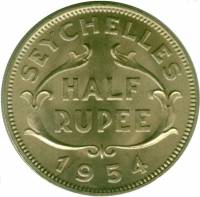 (№1954km12) Монета Сейшельские острова 1954 год frac12; Rupee