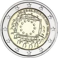 (015) Монета Бельгия 2015 год 2 евро "30 лет флагу Европы"  Биметалл  PROOF