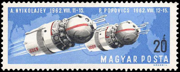 (1966-100) Марка Венгрия &quot;Восток 3-4&quot;    Пилотируемый космический полет II Θ
