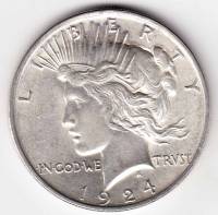 (1924) Монета США 1924 год 1 доллар   Мирный доллар Серебро Ag 900  XF