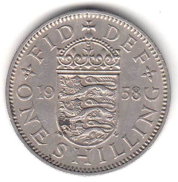 (1958) Монета Великобритания 1958 год 1 шиллинг &quot;Елизавета II&quot;  Английский герб Медь-Никель  XF