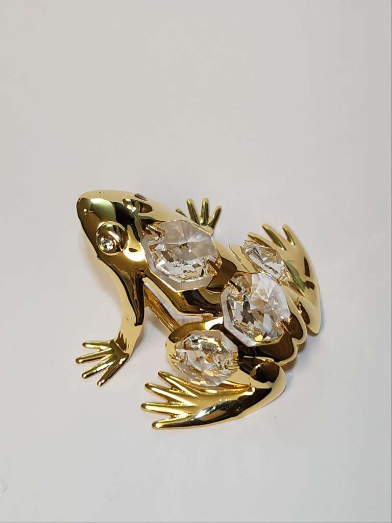 Сувенир Лягушка 6х6 см  металл покрытие золото 24 к. кристаллы Сваровски США  новый