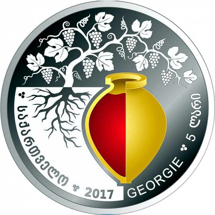 (2017) Монета Грузия 2017 год 5 лари &quot;Грузинское вино&quot;  Серебро Ag 925, Футляр Серебро Ag 925  PROOF