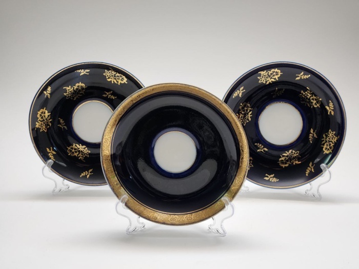 Блюдца ЛФЗ 3 штуки чайные кобальт позолота 