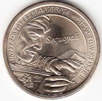2017d Монета США 2017 год 1 доллар Вождь Секвойя  Сакагавея Латунь  UNC