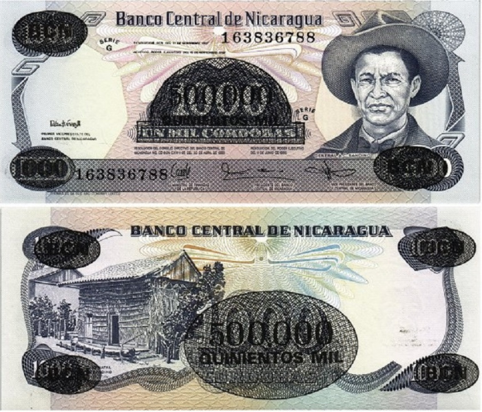 (1987) Банкнота Никарагуа 1987 год 500 000 кордоба &quot;Надп на 1000 кордоба 1985&quot;   UNC