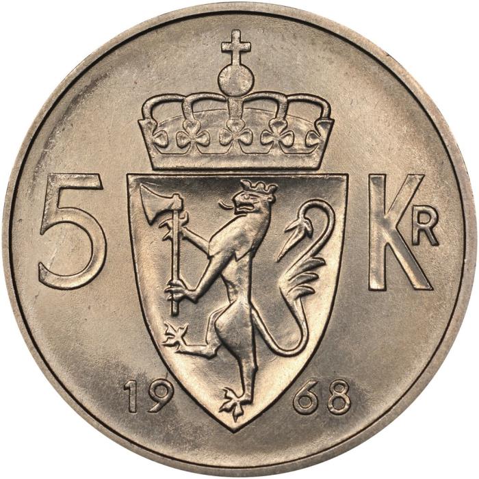 () Монета Норвегия 1963 год 5 крон &quot;&quot;  Медь-Никель  UNC