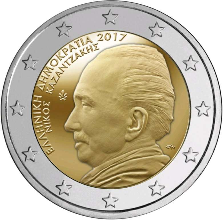 (015) Монета Греция 2017 год 2 евро &quot;Никос Казандзакис&quot;  Биметалл  Буклет