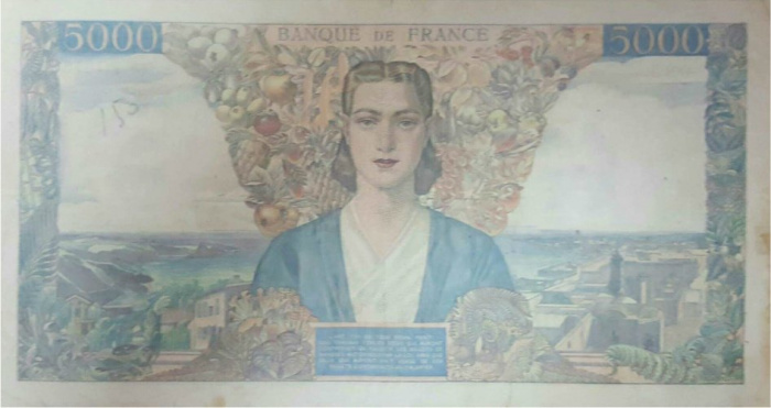 (№1946P-103c.2) Банкнота Франция 1946 год &quot;5,000 Francs&quot;